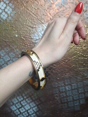 House Of Harlow 14k Gold Plated And Leather Geo Bangle Bracelet